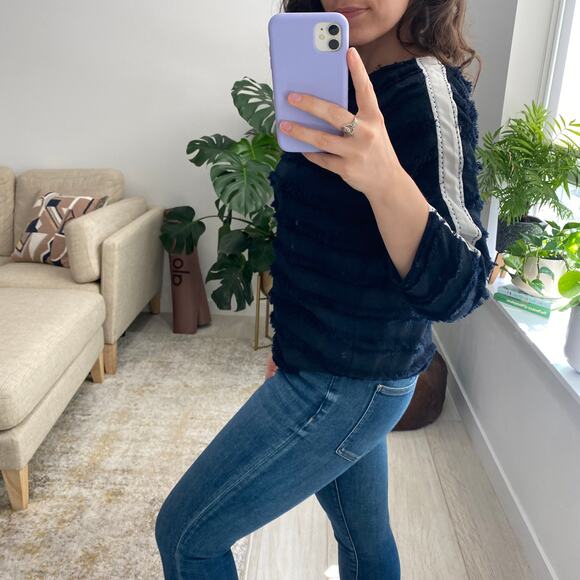 Zara Black & White Fringe Blouse Size XS - Picture 4 of 5